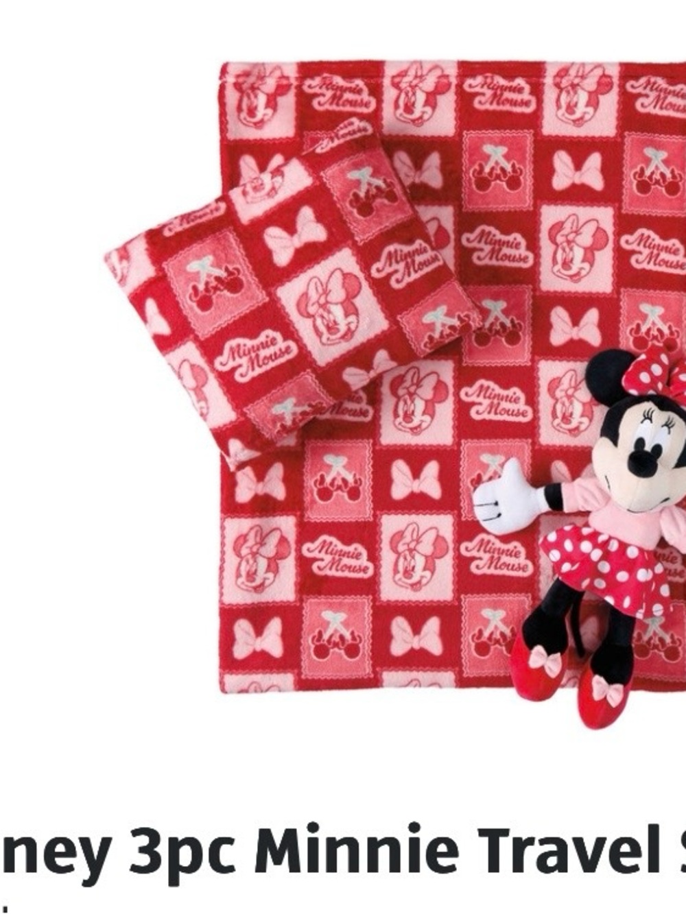 Disney Aldi Minnie Mouse Red & Pink Travel Set with Plush Pillow